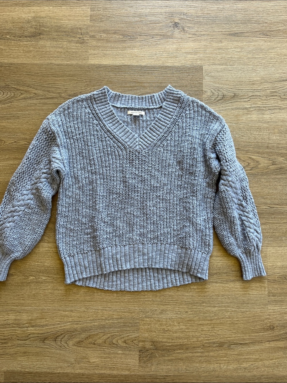 AEO V-Neck Chunky Knit Sweater - Light Blue